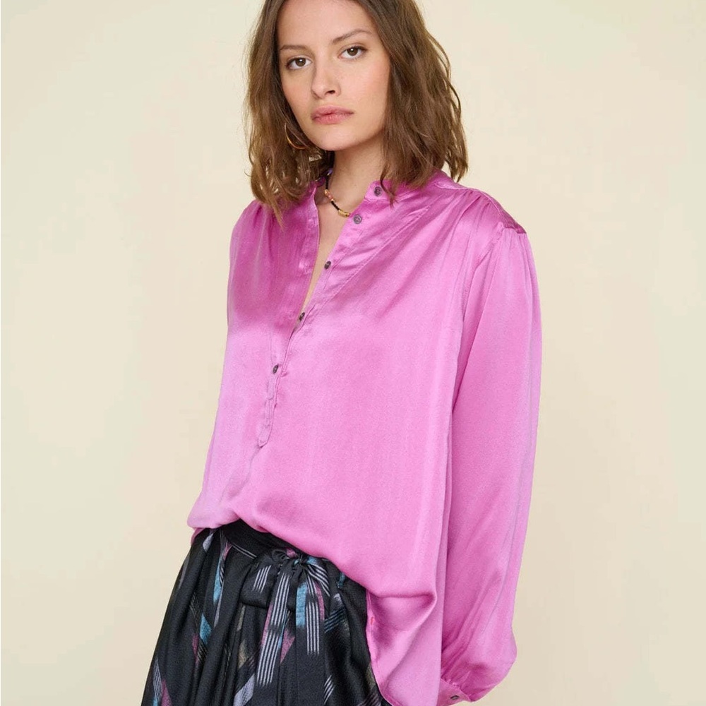 XIRENA Greer Top Orchid Gem Silk Blouse Purple Sz XS